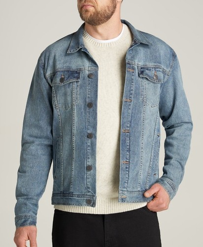 New George Button Front Denim Jean Jacket Light Wash Blue Stretch Mens 3XL