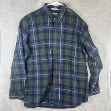 L.L.Bean Shirt Mens 2XLT Tall Green Navy Plaid Flannel Button Front Casual
