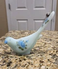 Fenton Blue Satin Glass Bird of Happiness - Handpainted Flowers - Vintage