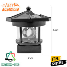 Solar-Powered Rotating LED Lighthouse Garden Beacon Tower Lamp Decoration Black
