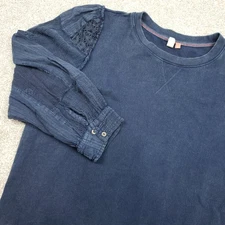 Anthropologie Pilcro Sweatshirt Blue Washed Distressed Eyelet Boho 3/4 Sleeve Md
