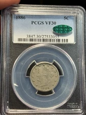 1886 VF30 PCGS CAC Liberty V Nickel Nice Key Date Original Nice PQ