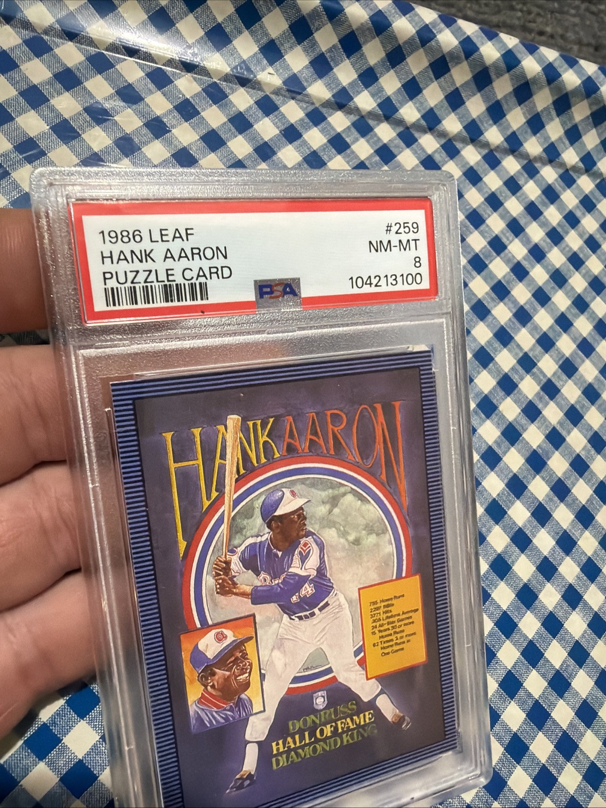 Hank Aaron PSA 8 Leaf Baseball Puzzle Card Vintage Braves HOF 1986 Collector MLB view 4