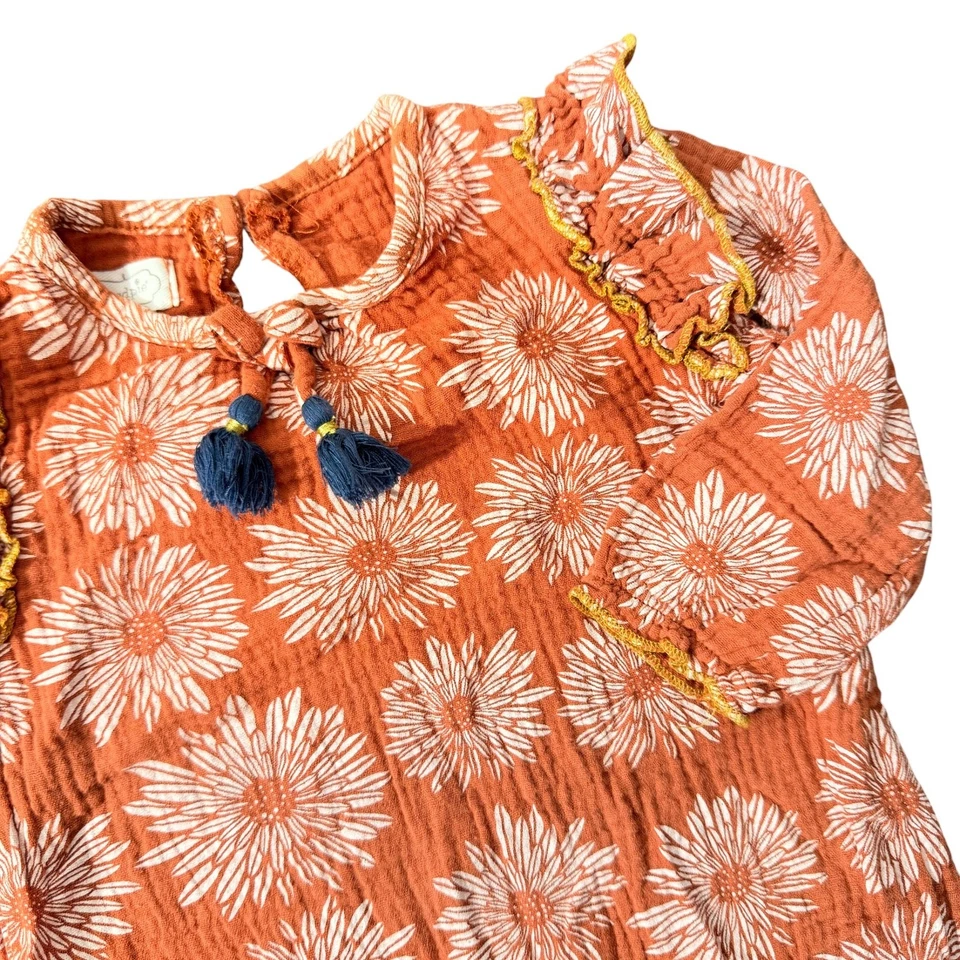 Mameluco Floral Mud Pie Otoño Volantes Manga Larga Boho Óxido Naranja Bebé Niña 9-12m Foto 2 de 4