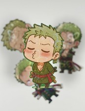 Zoro Holographic Sticker Set of 2 4.45in   Chibi Anime Art One Piece