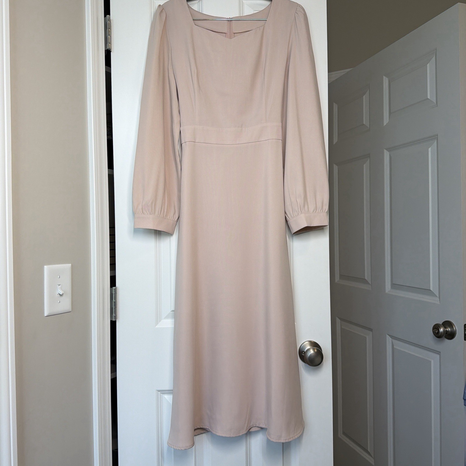 DAZY Women’s Blush Pink Long Sleeve Midi Dress Tie Waist Modest XL