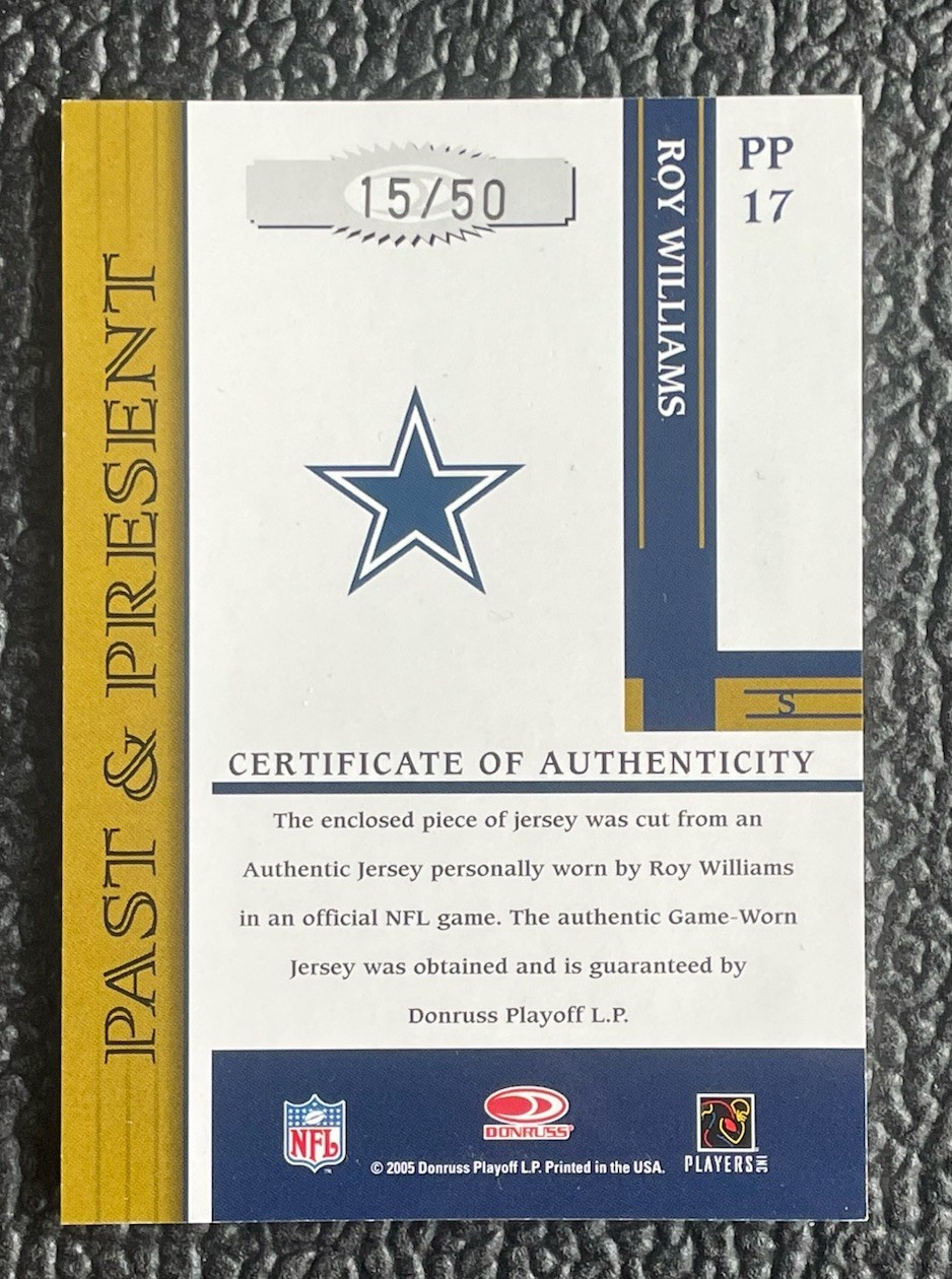 🔥ROY WILLIAMS 2005 DGG P&P 3 COLOR GAME USED COWBOYS JERSEY SLEEVE PATCH /50!🔥 view 2