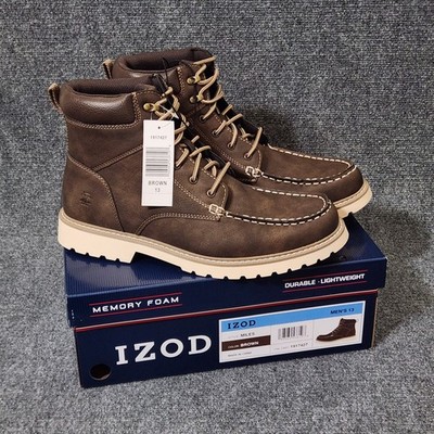 New Izod Men's Size 13 Lace Up Boots Miles Brown Round Toe Memory Foam Comfort