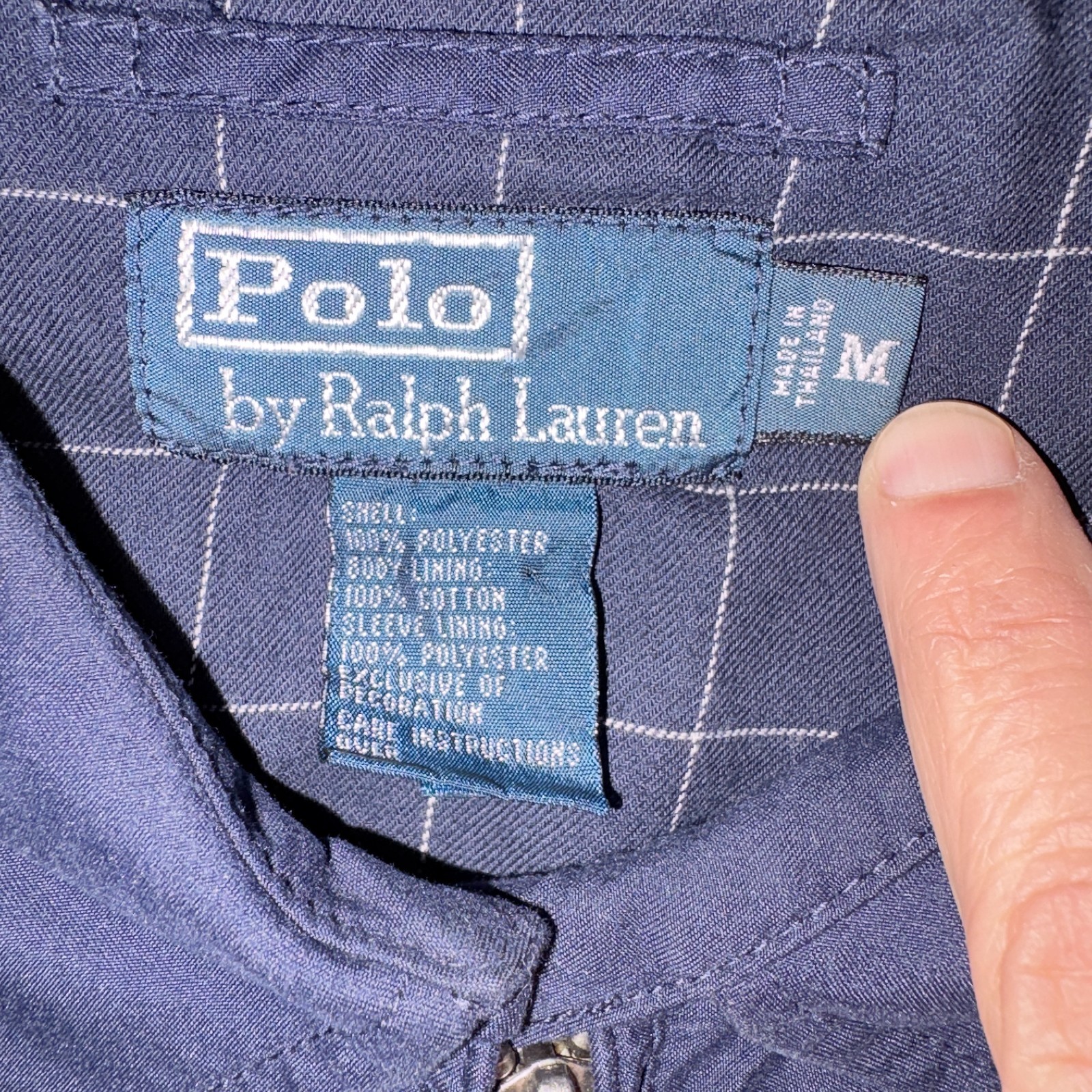 Polo Ralph Lauren Bi-Swing Bomber Jacket Mens Medium Navy Blue Plaid Lining thumbnail 2