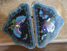 Vintage Cloisonn  Enamel Belt Buckle Butterfly Floral Asian Brass Two Piece Blue