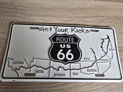 GET YOUR KICKS Route 66 Map  ALUMINUM LICENSE PLATE Nummernschild