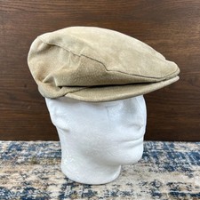 Vintage Pig Suede Leather Tan Newsboy Cabbie Cap Hat OSFM USA Made Unbranded