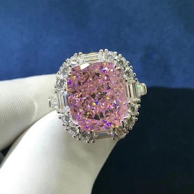 5.90 Ct  Natural Pink Sapphire & Diamond Wedding Ring Sterling Silver  
