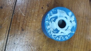 Blue Jasperware Hair Receiver Fairy & Minstrel Schafer & Vater German Antique