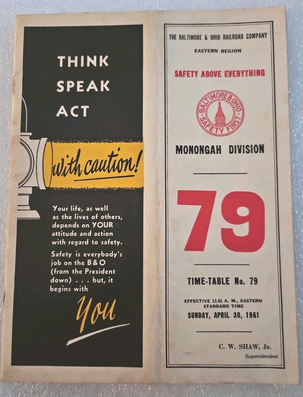 1961 B&O Baltimore & Ohio Railroad Company Employee Timetable Monogah Division