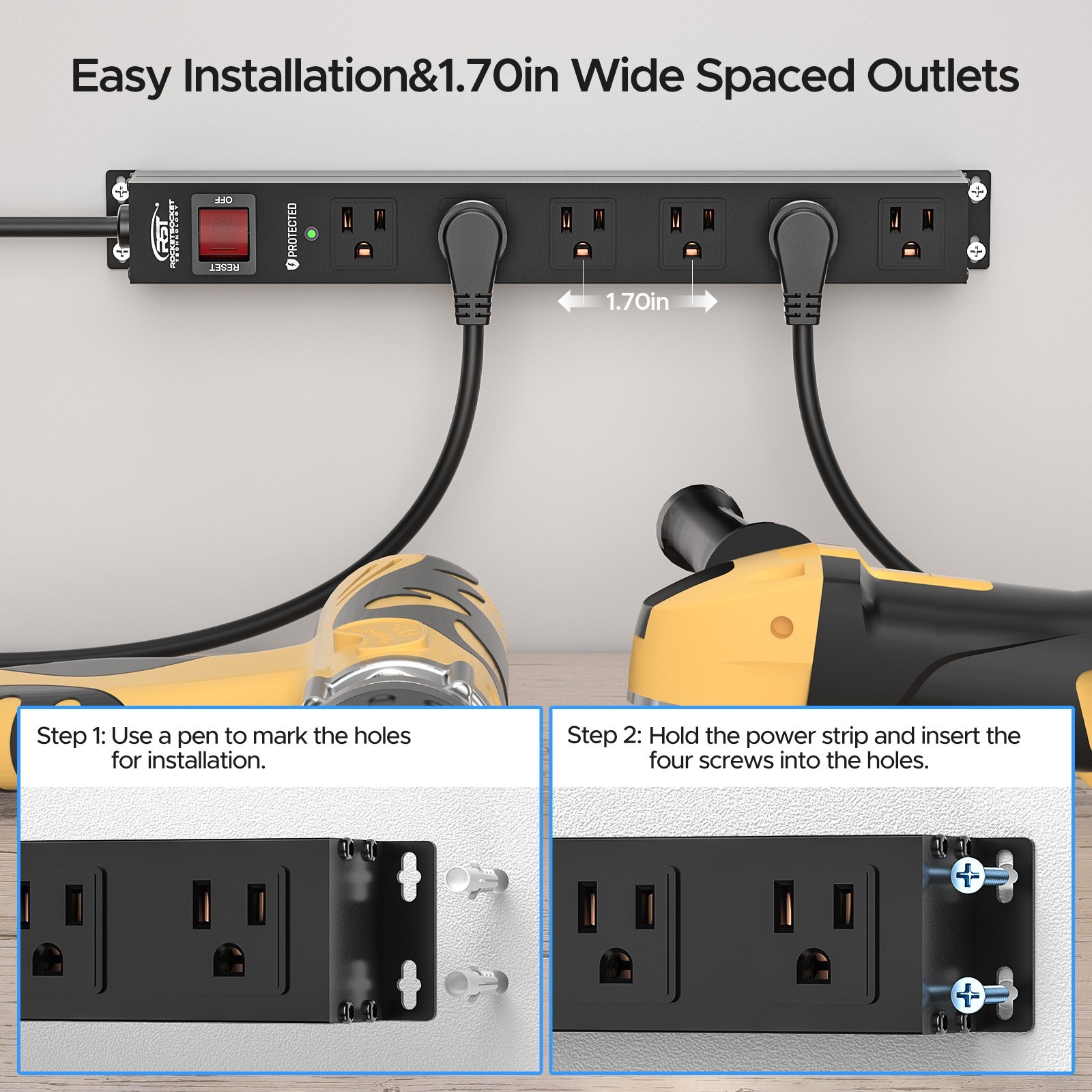 6 Outlet Heavy Duty 2100J Surge Protector Power Strip with 10FT Cord/1875W