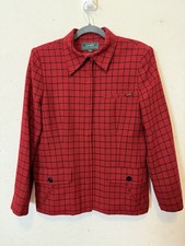 Vtg Lauren Ralph Lauren Worsted Wool Plaid Blazer Size 14 Red/Black Zip Pockets