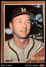 1962 Topps #130 Frank Bolling Normal Tint Braves COMMON VARIATION 1 - POOR