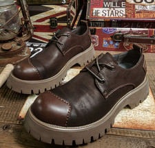 Men's Real Leather Cowhide Lace Up Round Toe Work Thick Soled Formal Shoes Dress