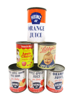 6 - Heinz 57 Libby's Beech-Nut Baby Juice Tin Food Infant USA Vintage