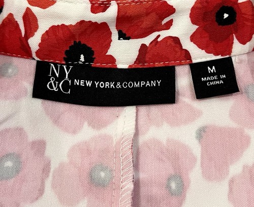 New York & Company Red Poppy Floral Pleated Drop Waist Mini Dress Size M EUC - Picture 18 of 20