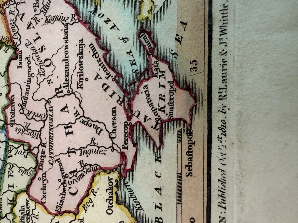 Mapa antiguo "Rusia en Europa" - Laurie & Whittle, Londres, 1810 original RARO Foto 4 de 4