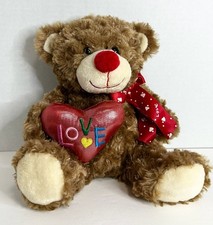Teddy Bear Plush Toy 9" Stuffed - Cuddly Soft  with Bow & Heart (Love) - Brown