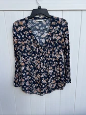 LC Lauren Conrad Blouse Women's XS Button Up Peasant Long Sleeve Top Floral