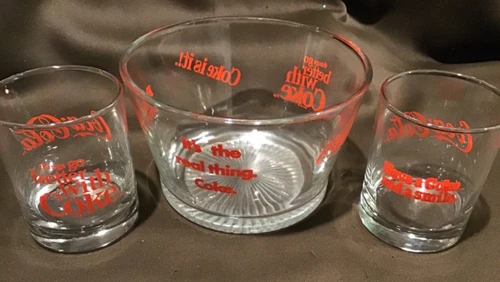 Vintage 1980s Coca Cola Coke Heavy Ice Tub With 2 On The Rocks Tumblers