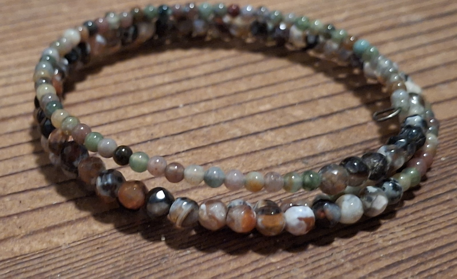 Handmade Memory Wire Wrap Bracelet Mixed Agate Ge… - image 4