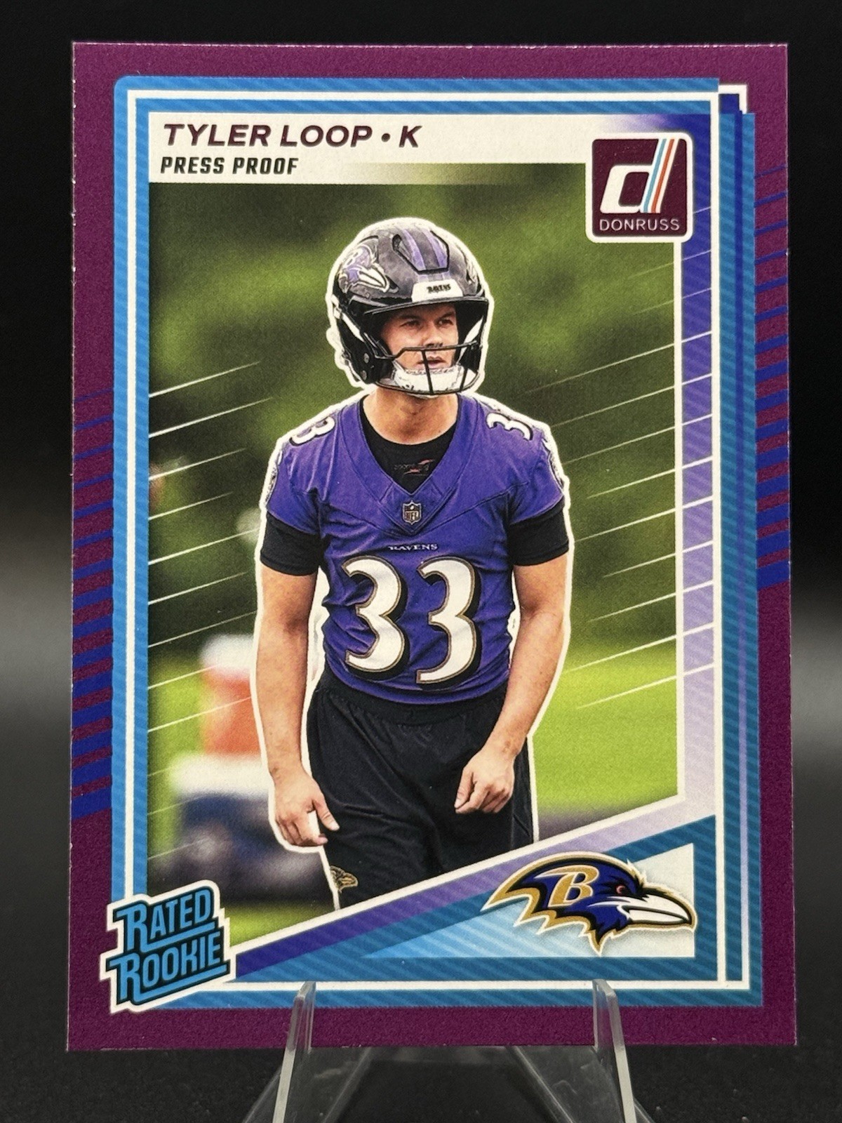 TYLER LOOP - 2025 Panini Donruss Purple Press Proof Rated Rookie #382 - Ravens