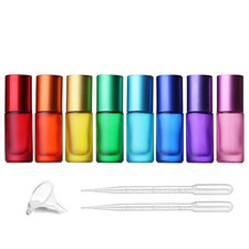 5ml 8 Colour Frosted Glass Roll On Bottles,Empty Portable Essential Oil Glass...