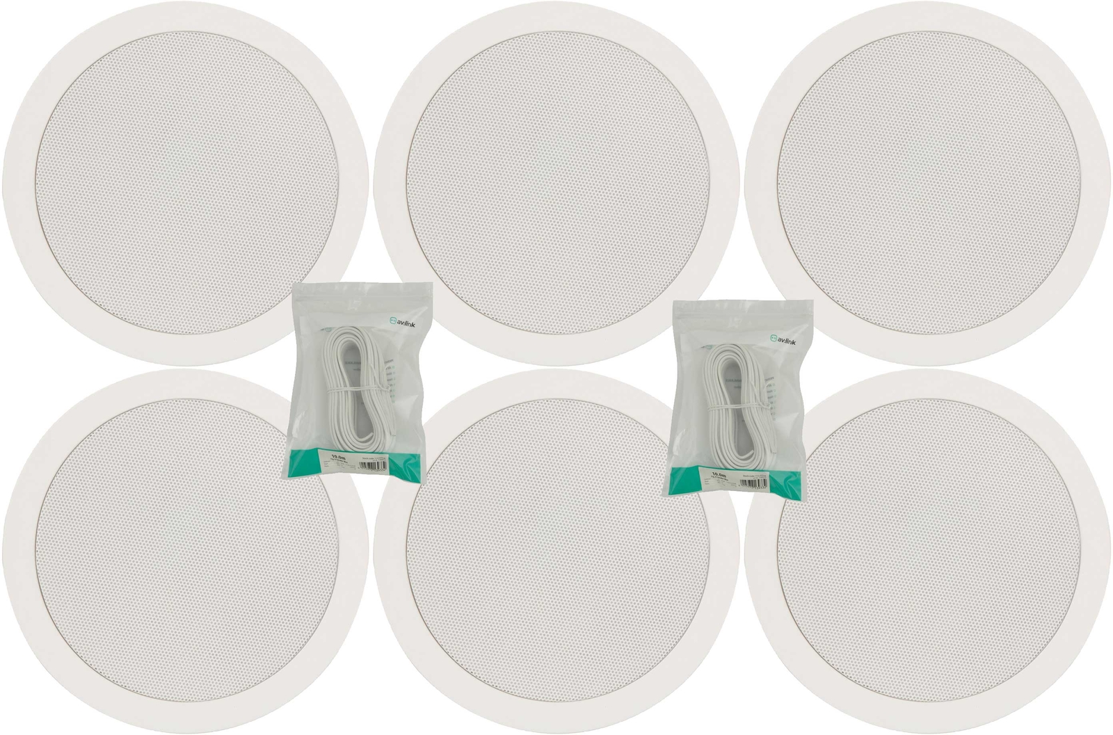 6x Ceiling Speakers White 6.5inch 100W 8ohm 100v inc Cable 952.153 B