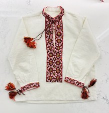 Ukrainian Vyshyvanka Linen Shirt Hand Embroidered. X Small Boy.