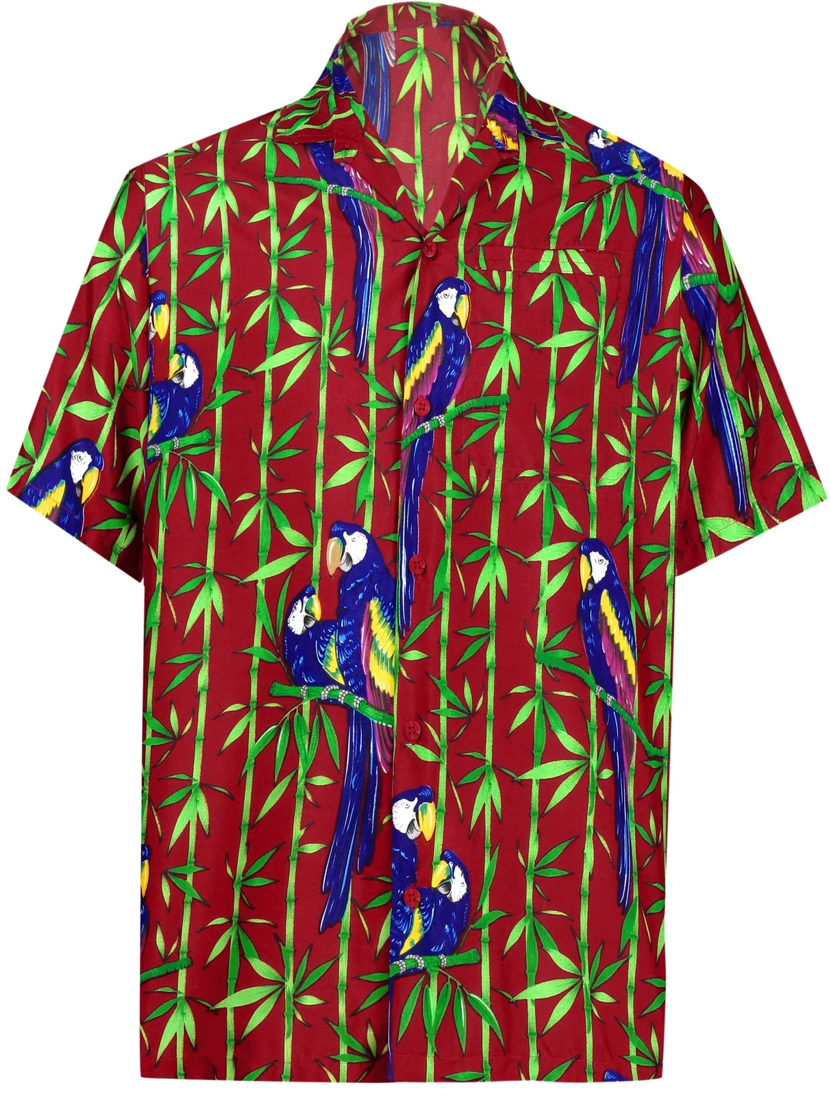 LA LEELA Men's Hawaiian Short Sleeve Button Down Shirts S Parrot Leaf, Red