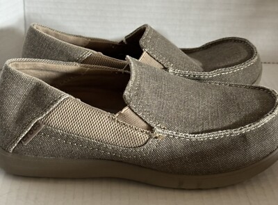 CROCS Kids Santa Cruz II Canvas Slip Ons Youth Sz Casual Tan