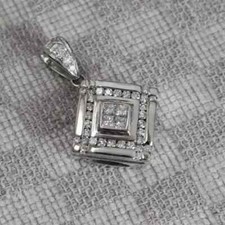 2.00 Ct Round Cut Real Moissanite Cluster Pendant 14K White Gold Plated Silver