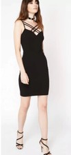 Miss Selfridge - Black Strappy Bodycon Dress - Size 8