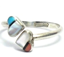 Vintage Sterling Silver, Turquoise Southwestern Ring Adjustable Size 7 to 8