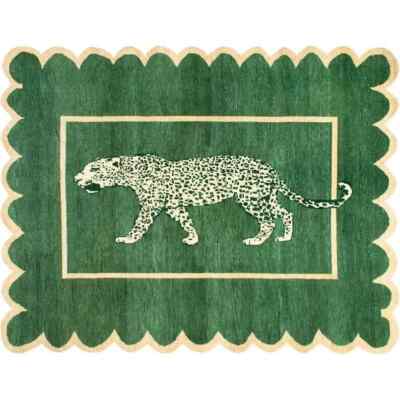 Oushak Türkischer Vorleger Wolle Tier Design Handgeknüpft Leopard Teppich für...