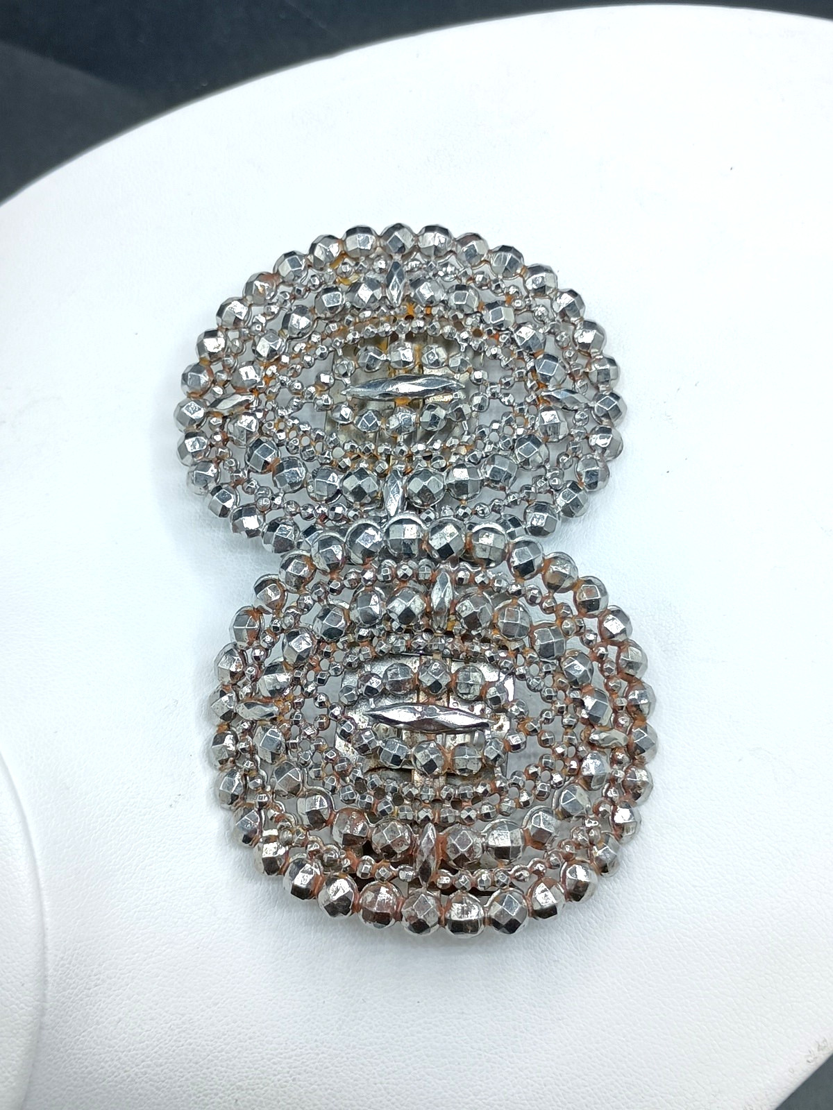 Antique Victorian Shoe Buckle Clip Pair Signed Made In France Cut Steel Faceted