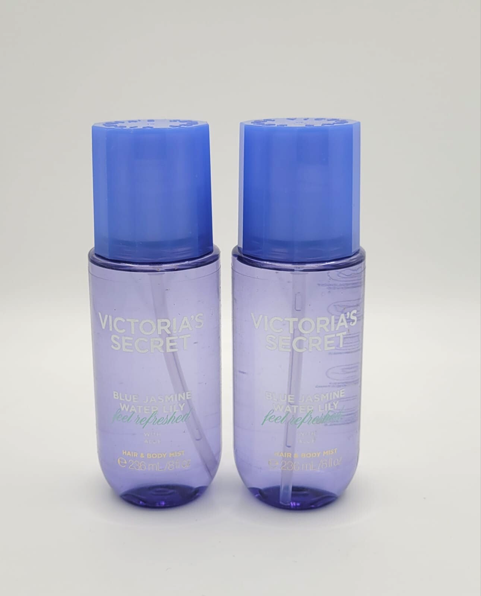 Victoria's Secret Blue Jasmine Water Lily Hair & Body Mist Spray 8 oz Set  of 2