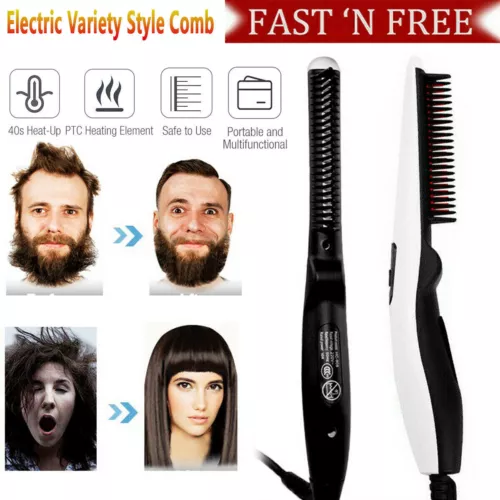 Beard Straightener Comb Quick Heated Brush Styler For Mens UK Pro Hair Electric - Picture 4 of 10