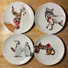 🎄🐧The Cellar Christmas Holiday Wildlife Animals 9” Ceramic Salad Plates. 🐿️🎄