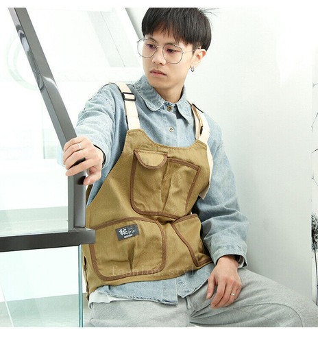 Gilet multitasche da lavoro retrò giapponese outwear gilet imbracatura doppiopetto - Foto 9 di 27