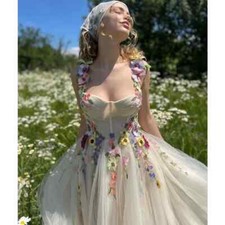 Colorful Lace Applique Boho Wedding Dresses Sweetheart Straps A-line Bridal Gown