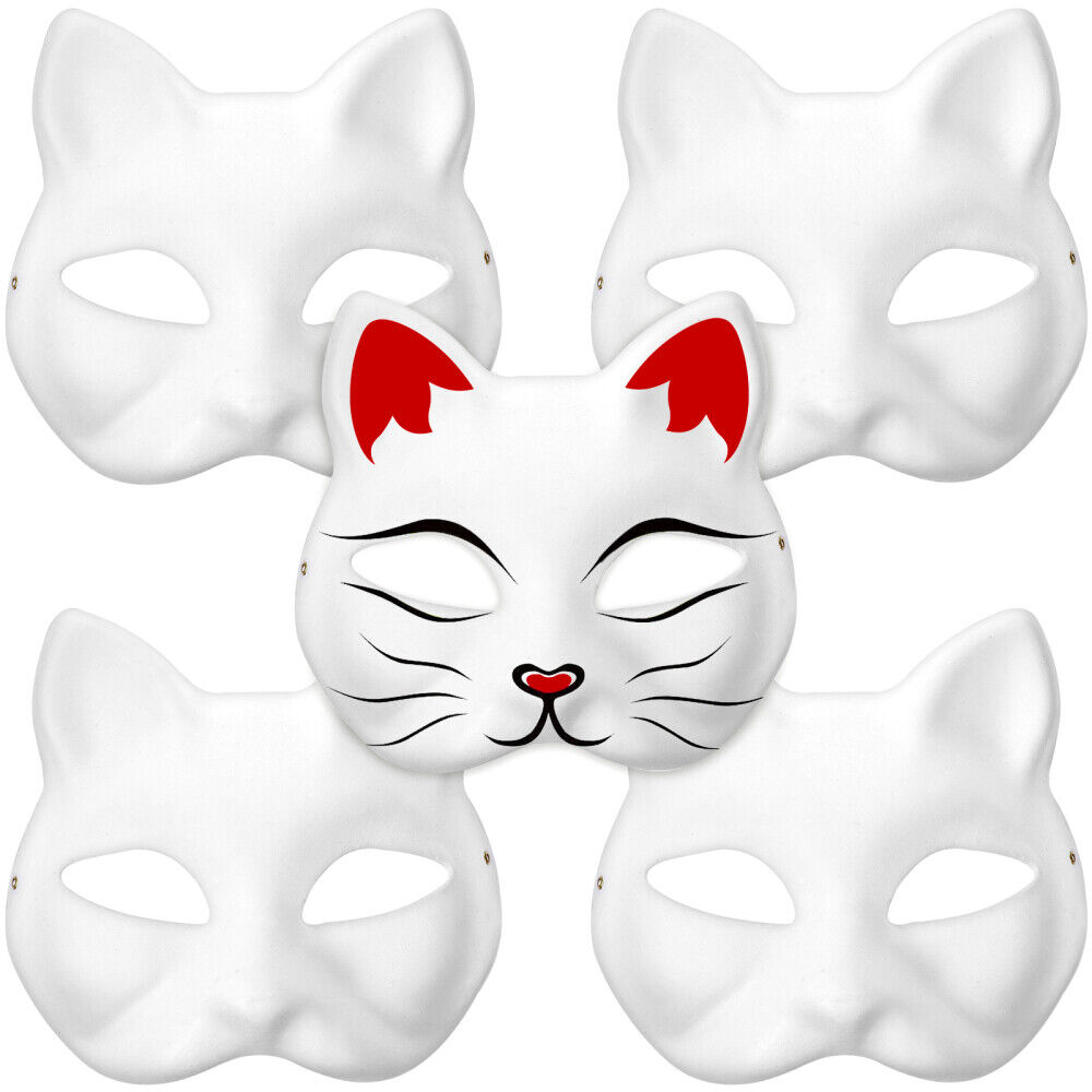 5 Pcs blank white masks Therian Mask Cat Masks Face Accessories Costume  Adults