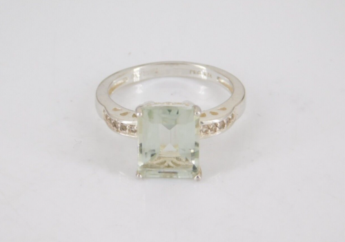 925 Sterling Silver Green Amethyst Ring Size 6 - Afbeelding 1 van 5