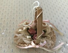 GR 16 A Basket of Lace, Pink Ribbon Roses & Pearls Xmas/Easter/Year-Round Orname