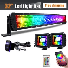 Curved 32 Inch LED Light Bar Chasing RGB Halo Ring Lights For Jeep Truck SUV 4WD
